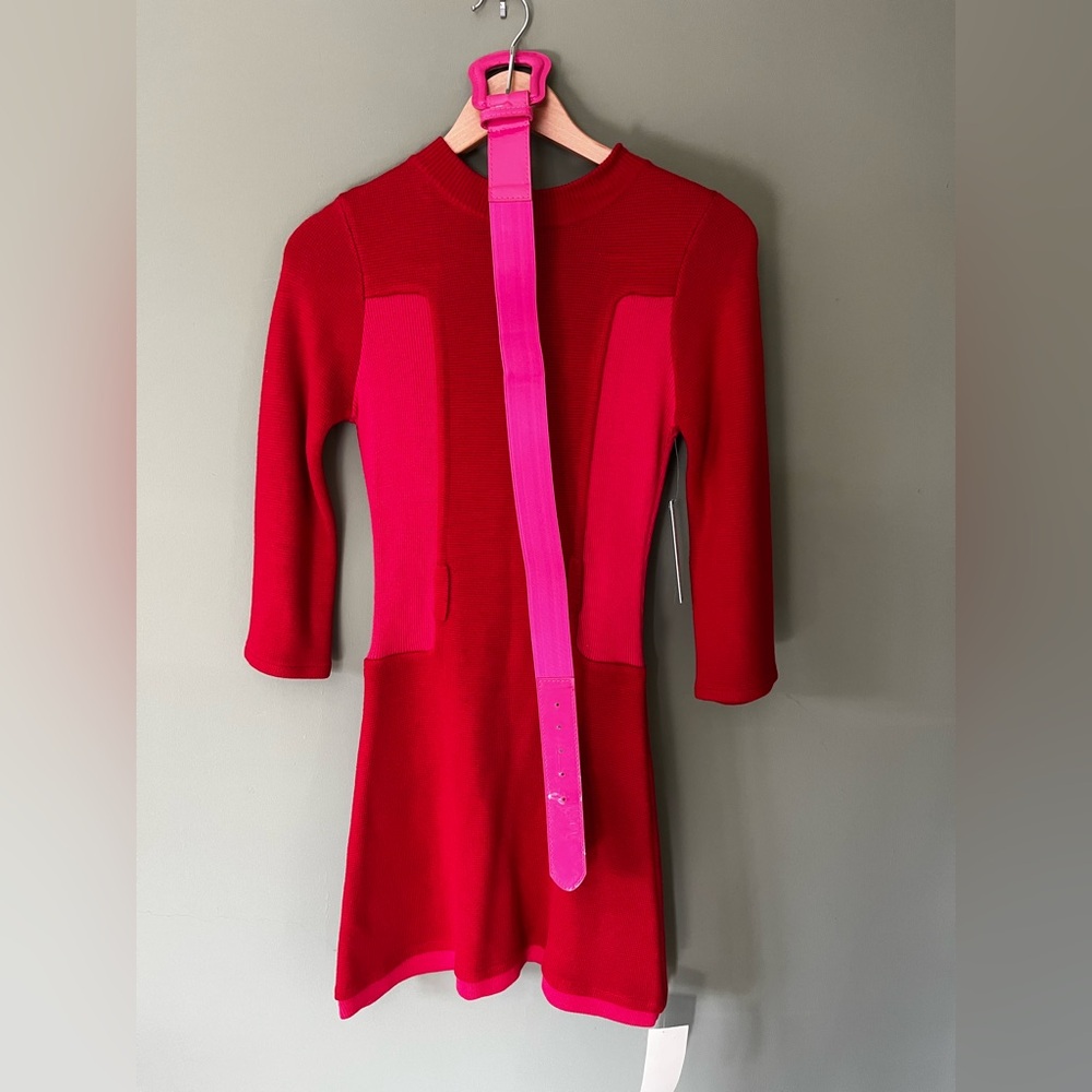 Alice + Olivia Red Midi Dress with Pink Belt Detail